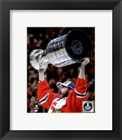 Framed Brent Seabrook with the Stanley Cup Game 6 of the 2015 Stanley Cup Finals