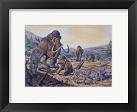 Framed Herd of Woolly Mammoth and Scimitar Sabertooth, Pleistocene Epoch