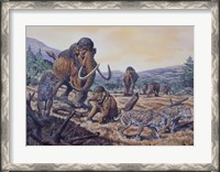 Framed Herd of Woolly Mammoth and Scimitar Sabertooth, Pleistocene Epoch