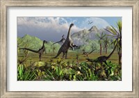 Framed Velociraptor Dinosaurs Attack a Camarasaurus