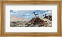 Framed Velociraptors Stalking a Herd of Protoceratops