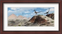 Framed Velociraptors Stalking a Herd of Protoceratops