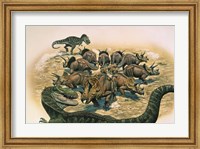 Framed Herd of Triceratops Defend their Territory