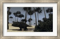 Framed Triceratops Roaming in a Riverbed