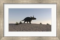 Framed Triceratops Walking across a Barren Landscape 1