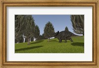 Framed Triceratops Walking across a Grassy Field 2