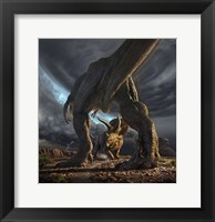 Framed Tyrannosaurus Rex and Triceratops in a Face Off
