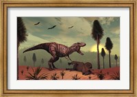 Framed Triceratops falls victim to Tyrannosaurus Rex