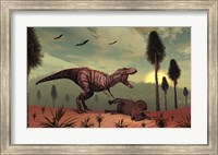 Framed Triceratops falls victim to Tyrannosaurus Rex