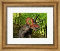 Framed Colorful Triceratops Wanders a Cretaceous Forest