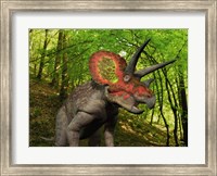 Framed Colorful Triceratops Wanders a Cretaceous Forest