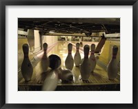 Framed Bowling Ball Hitting Bowling Pins