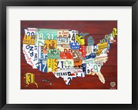 Framed License Plate Map USA I