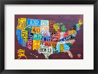 Framed License Plate Map USA IV