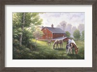 Framed Country Road W/ Horses/Barn
