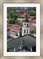 Framed Royal Palace and Vilnius Cathedral, Gediminas Hill elevated view of Old Town, Vilnius, Lithuania