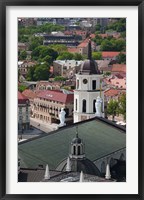 Framed Royal Palace and Vilnius Cathedral, Gediminas Hill elevated view of Old Town, Vilnius, Lithuania