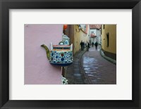 Framed Wall Decorated with Teapot and Cobbled Street in the Old Town, Vilnius, Lithuania II