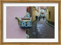 Framed Wall Decorated with Teapot and Cobbled Street in the Old Town, Vilnius, Lithuania II