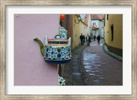 Framed Wall Decorated with Teapot and Cobbled Street in the Old Town, Vilnius, Lithuania II