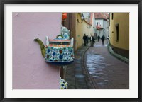 Framed Wall Decorated with Teapot and Cobbled Street in the Old Town, Vilnius, Lithuania II