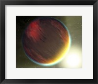 Framed cloudy Jupiter-like planet that orbits very close to its fiery hot star