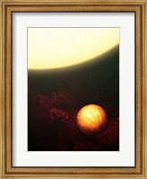 Framed Jupiter-like planet soaking up the scorching rays of its nearby sun