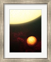 Framed Jupiter-like planet soaking up the scorching rays of its nearby sun