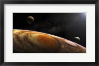 Framed Jupiter's Moons Lo and Europa hover over the Great Red Spot on Jupiter