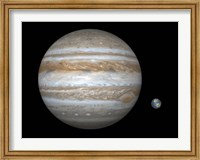 Framed Artist's concept Comparing the Size of the Gas Giant Jupiter with That of the Earth