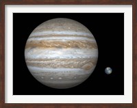 Framed Artist's concept Comparing the Size of the Gas Giant Jupiter with That of the Earth