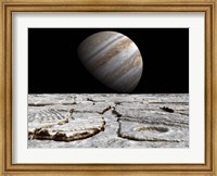 Framed Artist's concept of Jupiter as Seen Across the Icy Surface of its Moon Europa