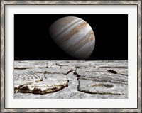 Framed Artist's concept of Jupiter as Seen Across the Icy Surface of its Moon Europa