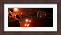 Framed Young Planet with Asteroids
