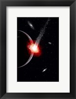 Framed Comet hitting an Alien Planet