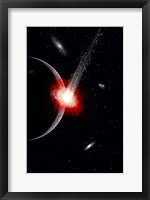 Framed Comet hitting an Alien Planet