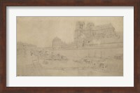 Framed Notre-Dame View Of The Docks In The South, 19th Century