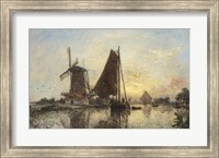 Framed Boats Near The Windmill, Holland, 1868