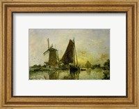 Framed Boats Near Mills In Holland, 1868
