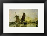 Framed Boats Near Mills In Holland, 1868
