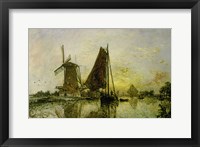 Framed Boats Near Mills In Holland, 1868