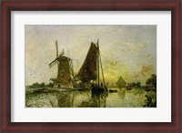 Framed Boats Near Mills In Holland, 1868