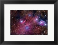 Framed NGC 6559 is a rich colorful tapestry of diverse nebulosity in the Constellation Sagittarius