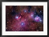 Framed NGC 6559 is a rich colorful tapestry of diverse nebulosity in the Constellation Sagittarius