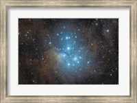 Framed Pleiades, an open star cluster in the Constellation of Taurus
