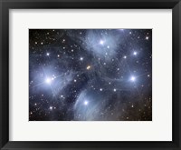 Framed Pleiades, an open cluster of stars in the Constellation Taurus