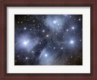 Framed Pleiades, an open cluster of stars in the Constellation Taurus