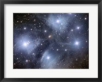 Framed Pleiades, an open cluster of stars in the Constellation Taurus