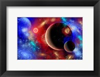 Framed distant part of space filled with stars, planets, Nebulae and remote galaxies