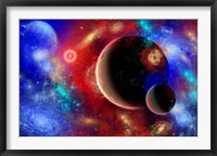 Framed distant part of space filled with stars, planets, Nebulae and remote galaxies